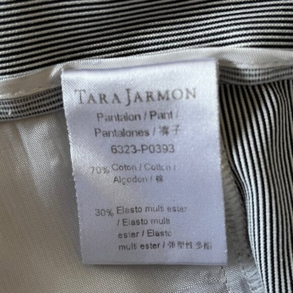 Tara Jarmon Cropped Taper Leg Pants Cuff Very Fine Blue Grey Pinstripe Office - Picture 4 of 10